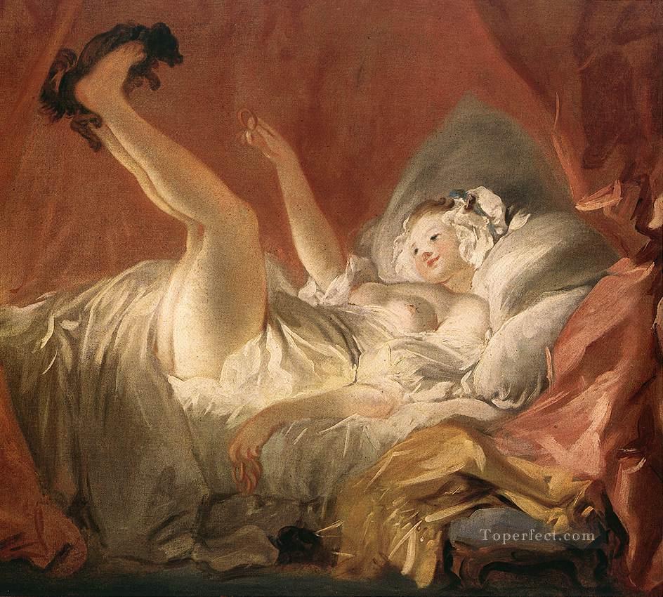 Young Woman Playing with a Dog Jean Honore Fragonard Rococo Oil Paintings